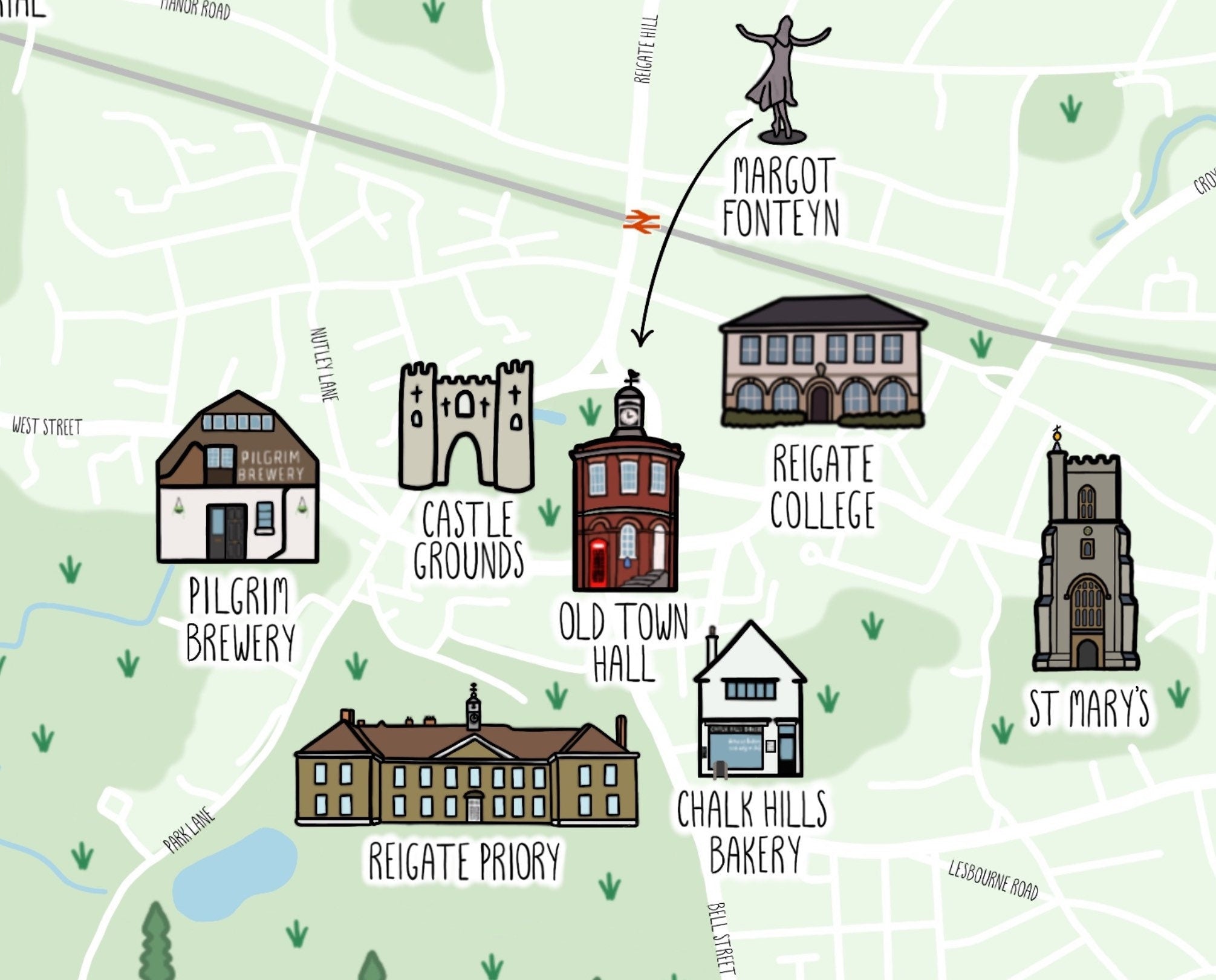 Reigate Map (Landscape)