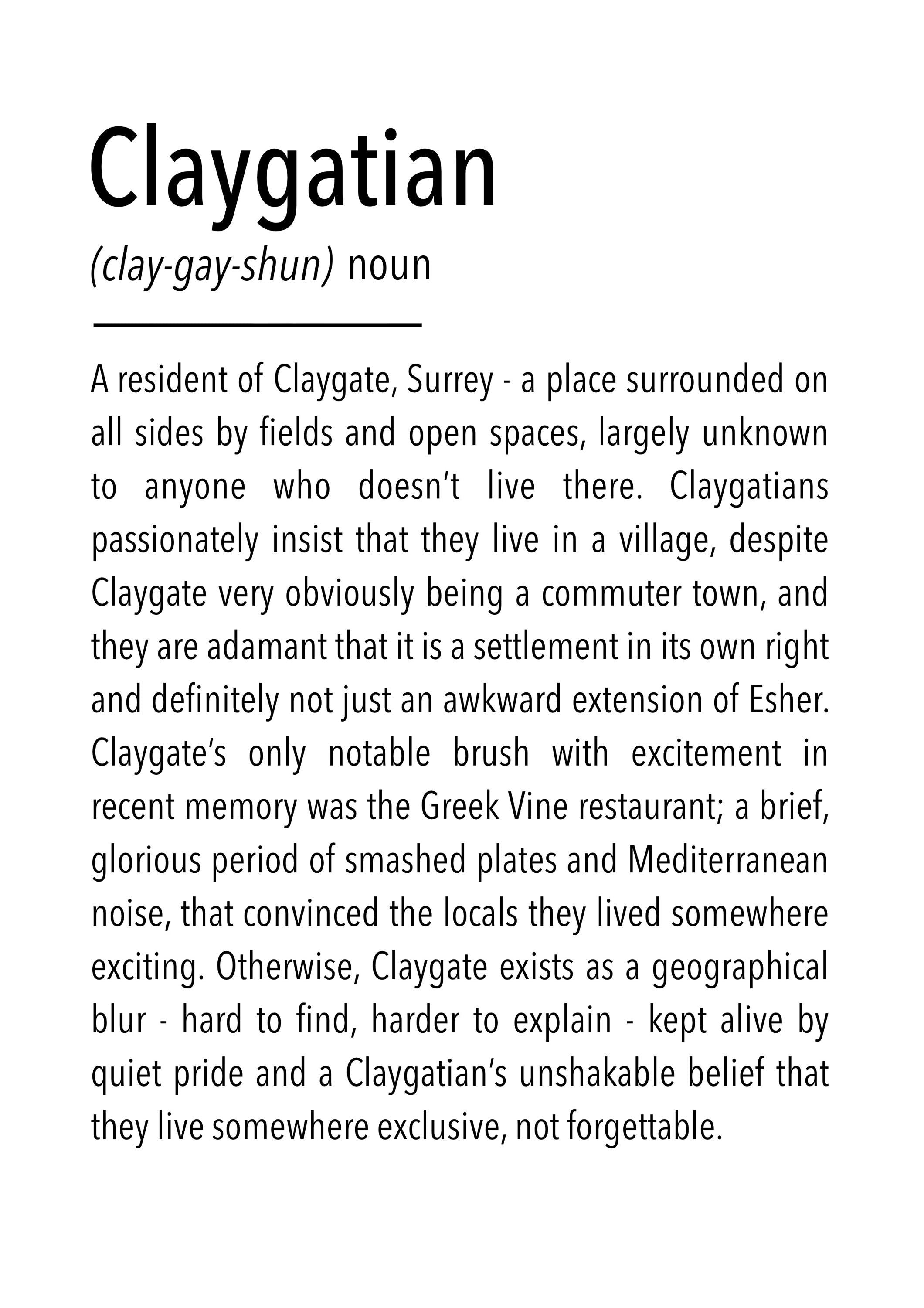 Claygatian Definition Print