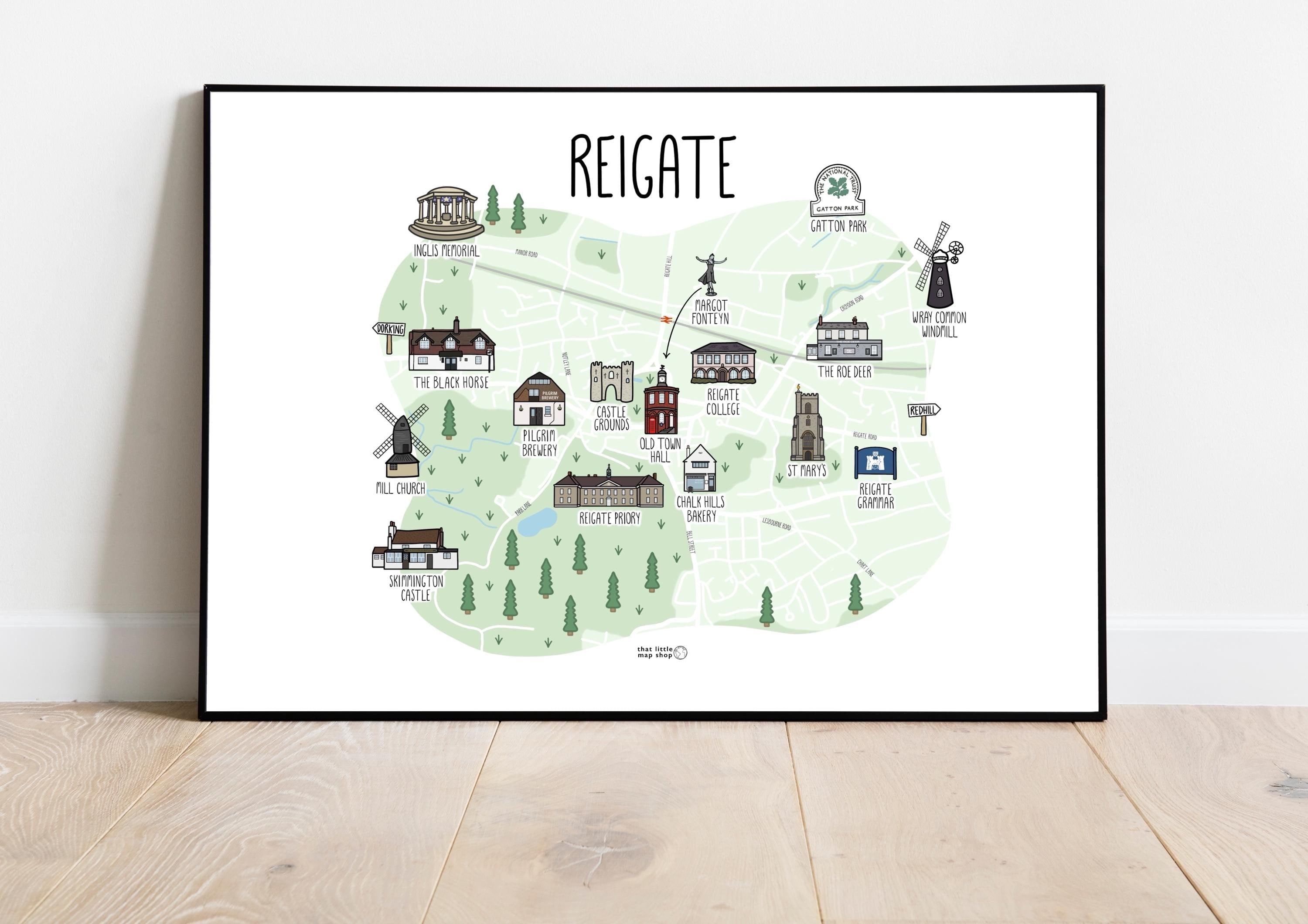 Reigate Map (Landscape)