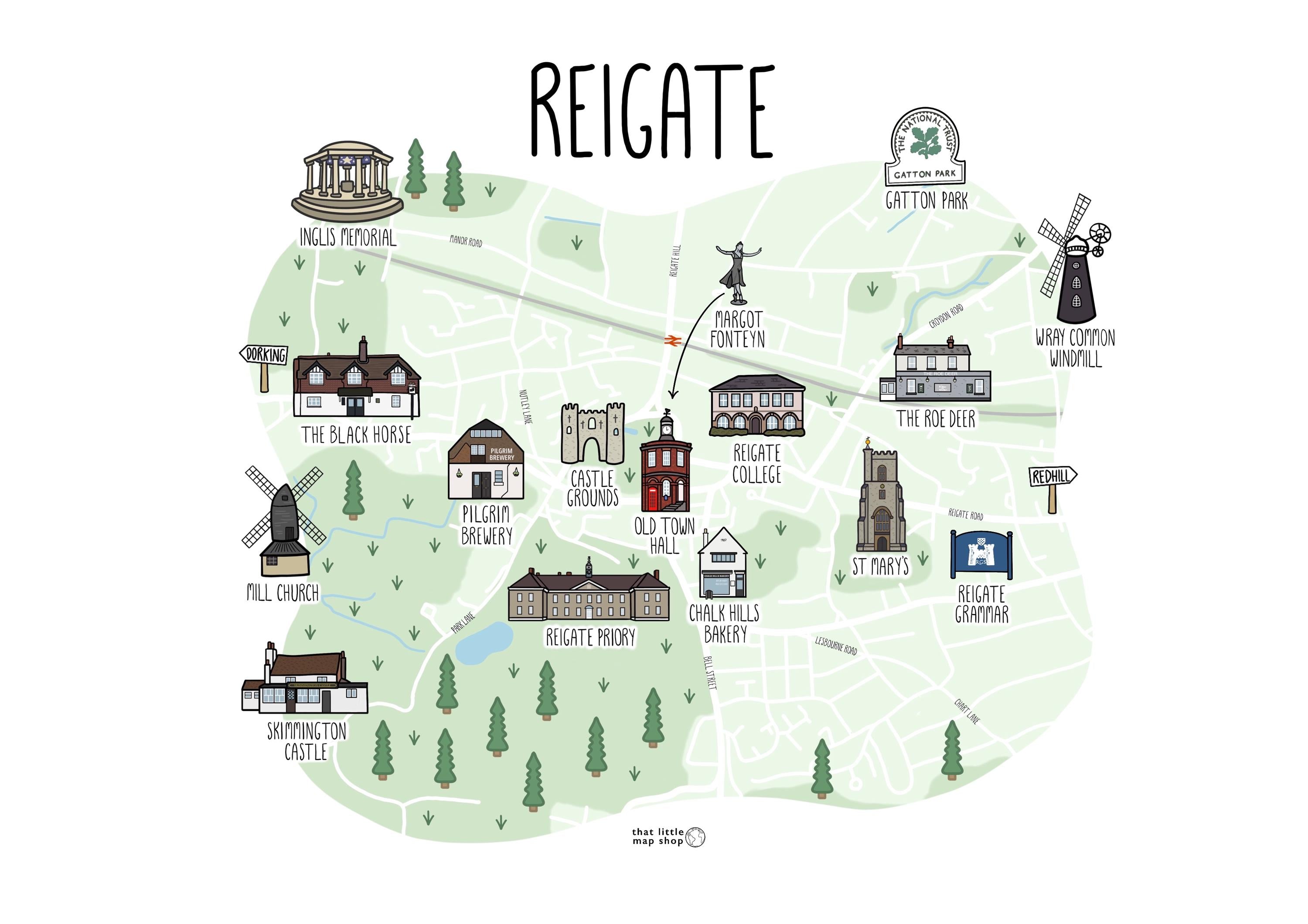 Reigate Map (Landscape)