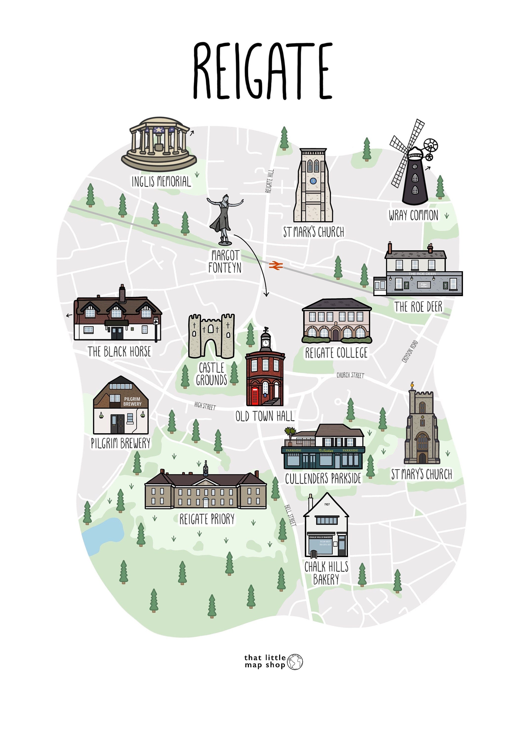 Reigate Map (Portrait)